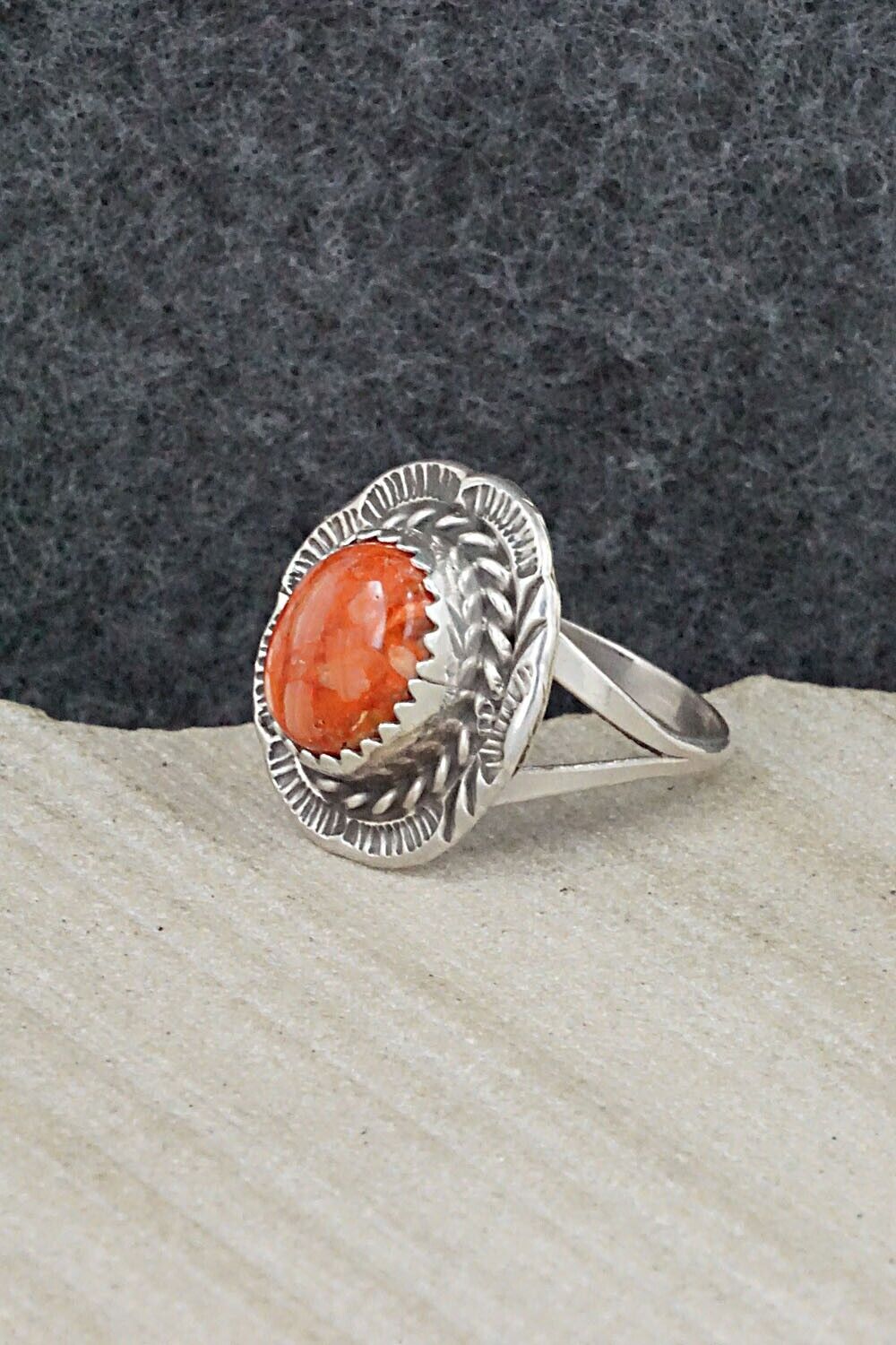 Spiny Oyster & Sterling Silver Ring - Freda Martinez - Size 7