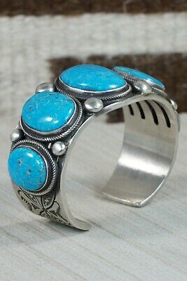 Navajo 5 Stone Turquoise and Sterling Silver Bracelet - Calvin Martinez - High Lonesome Trading