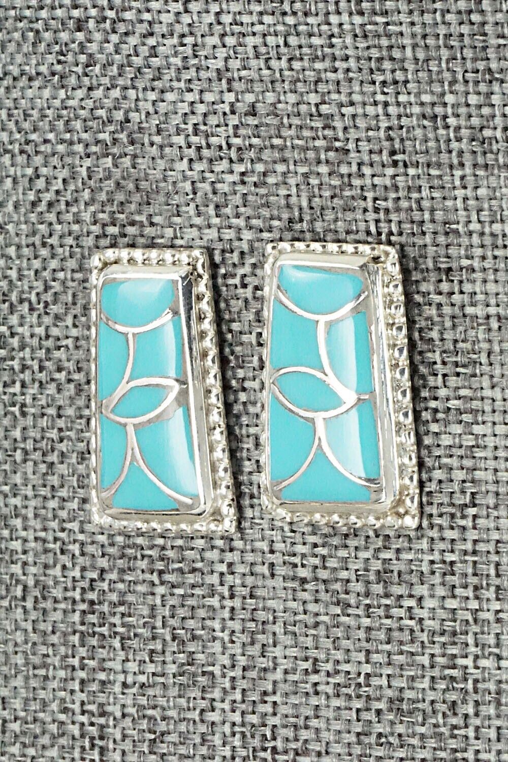 Turquoise & Sterling Silver Inlay Earrings - Karlena Seontewa
