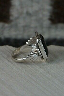 Navajo Onyx and Sterling Silver Ring - Jeanette Saunders - Size 12 - High Lonesome Trading