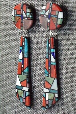 Multi Stone Inlay & Sterling Silver Earrings - Chris T. Nieto - Santo Domingo