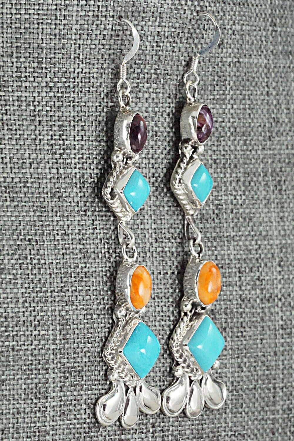Turquoise, Spiny Oyster & Sterling Silver Earrings - Sharon McCarthy