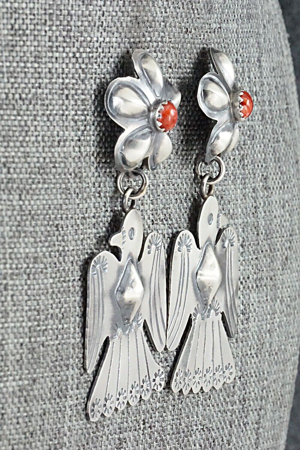 Spiny Oyster & Sterling Silver Earrings - Tim Yazzie
