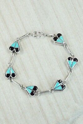 Turquoise, Onyx & Sterling Silver Link Bracelet - Velda Nastacio