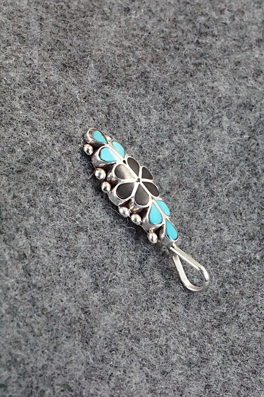 Turquoise, Onyx & Sterling Silver Inlay Pendant - Bernadette Hattie