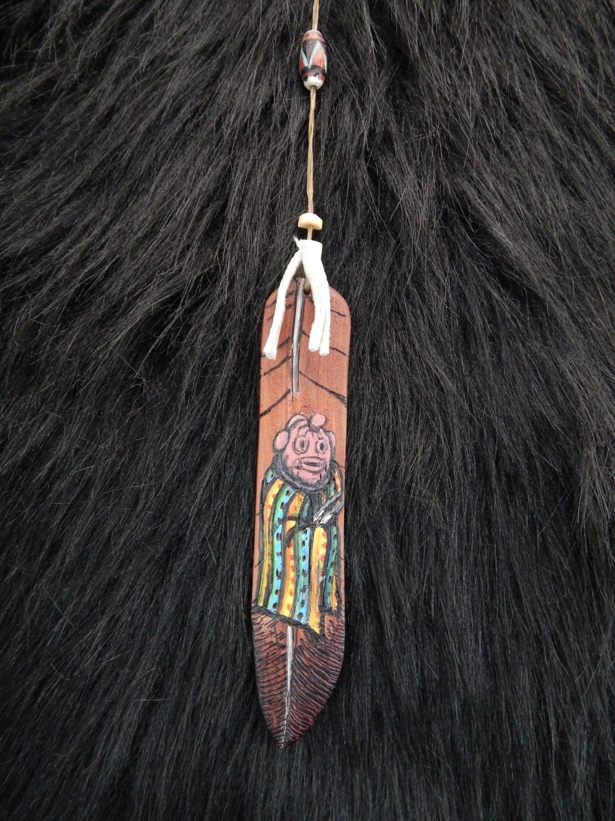 Zuni Painted Carved Wood Feather -  Narren Bowannie - High Lonesome Trading