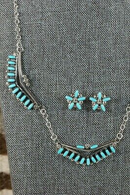Zuni Turquoise & Sterling Silver Necklace & Earrings Set - Veronica Martza - High Lonesome Trading