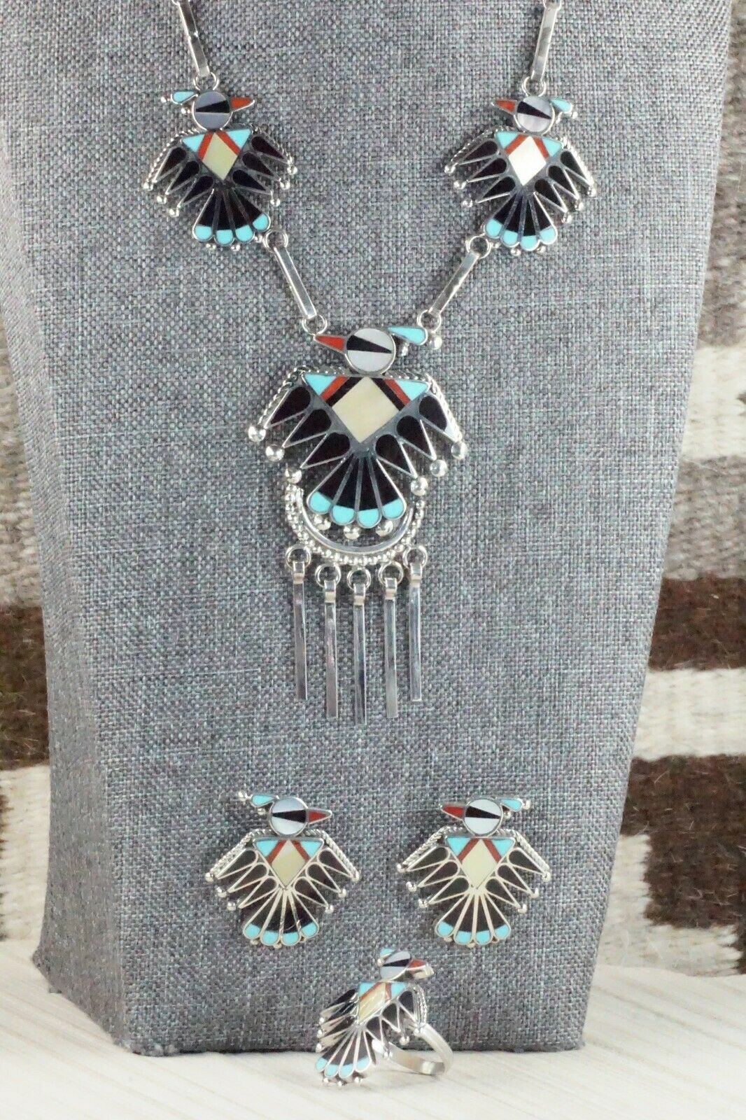 Turquoise, Mother of Pearl & Sterling Silver Inlay Jewelry Set - Adrian Wallace - High Lonesome Trading