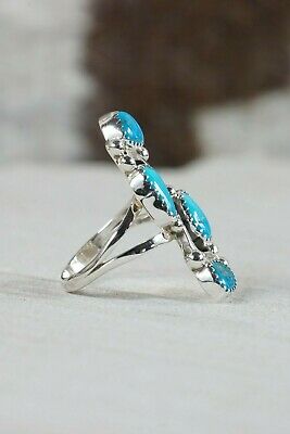 Navajo 4 Stone Turquoise and Sterling Silver Ring - Roberta Begay - 7.5 - High Lonesome Trading