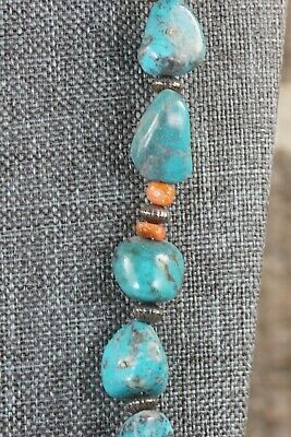 Navajo Turquoise, Spiny Oyster & Sterling Silver Necklace - Native American