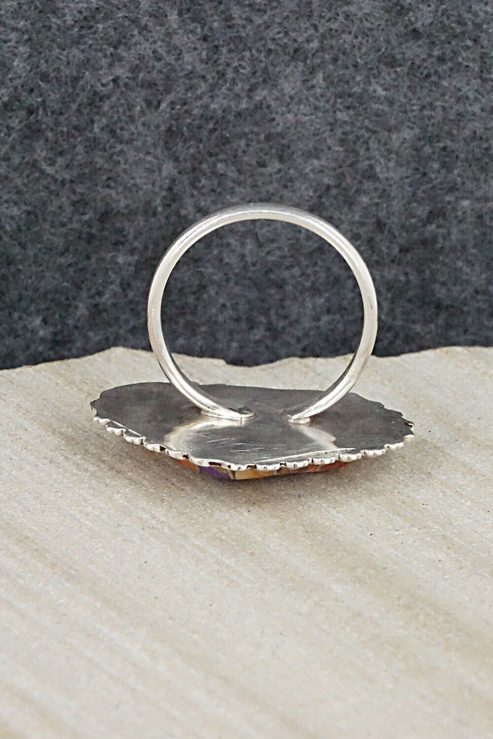 Spiny Oyster, Turquoise & Sterling Silver Inlay Ring - Evelyn Makee - Size 8