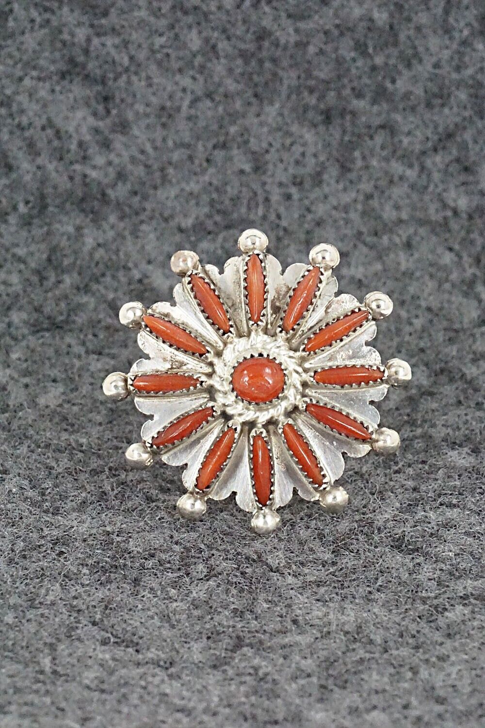Coral & Sterling Silver Ring - Samantha Waatsa - Size 6.5