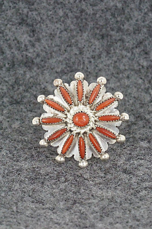 Coral & Sterling Silver Ring - Samantha Waatsa - Size 6.5