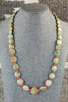 Turquoise, Coral & Sterling Silver Necklace - Navajo