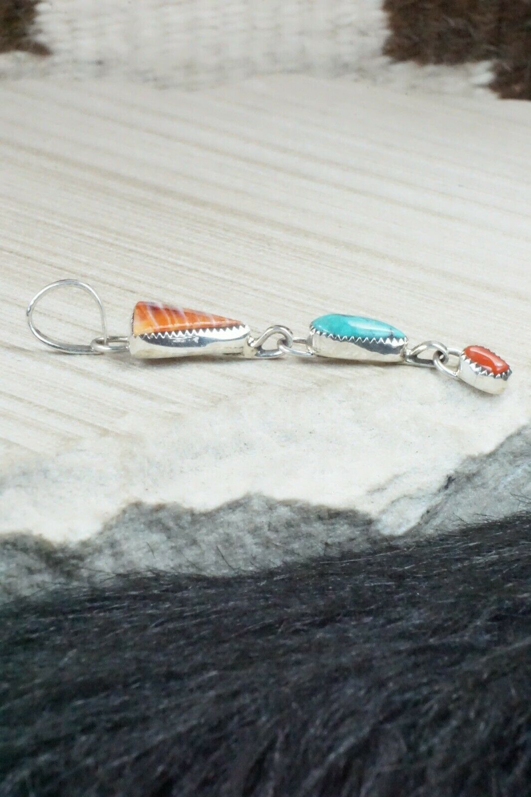 Spiny Oyster, Turquoise & Sterling Silver Pendant - Priscilla Reeder