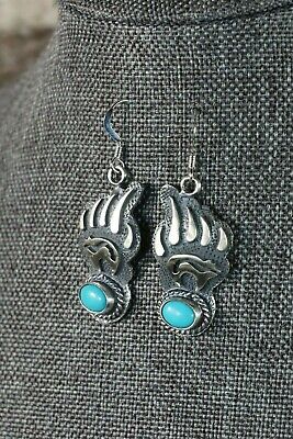 Turquoise & Sterling Silver Bear Claw and Bear Earrings - Ross Antonio - Navajo - High Lonesome Trading