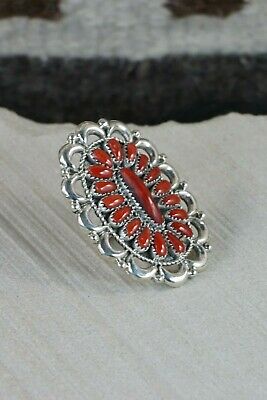 Navajo Coral and Sterling Silver Ring - Jaz Wilson - Size 7 - High Lonesome Trading