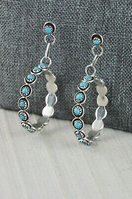 Navajo Turquoise and Sterling Silver Earrings - Florenda Lonasee - High Lonesome Trading