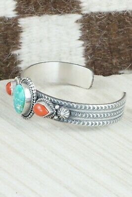 Turquoise, Coral & Sterling Silver Bracelet - Michael Calladitto
