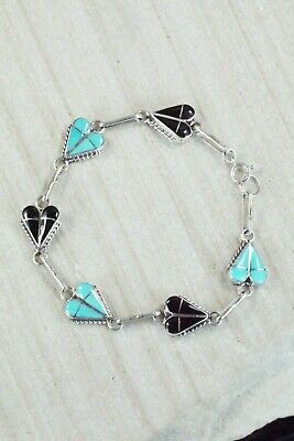 Turquoise, Onyx & Sterling Silver Link Bracelet - Velda Nastacio