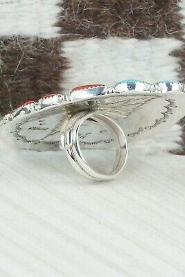 Coral, Turquoise & Sterling Silver Ring - Marlene Haley - Size 5.25
