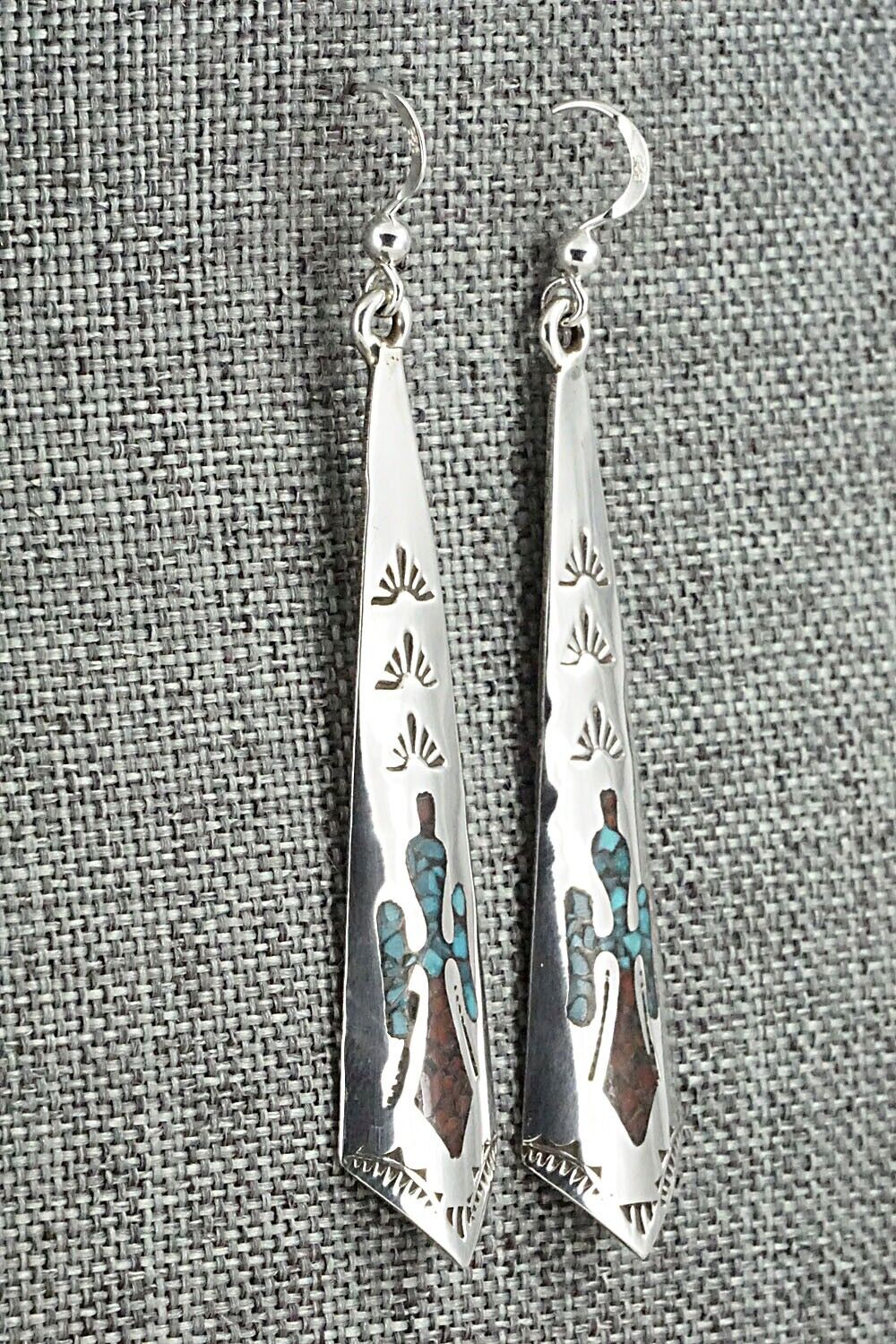 Turquoise, Coral & Sterling Silver Earrings - Jolene Yazzie