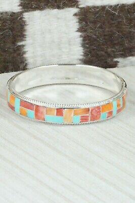 Turquoise, Spiny Oyster & Sterling Silver Bangle Bracelet - Ricky Booqua - High Lonesome Trading