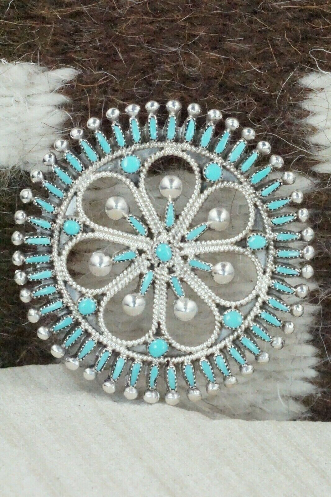 Turquoise & Sterling Silver Pendant / Pin - Vincent Johnson