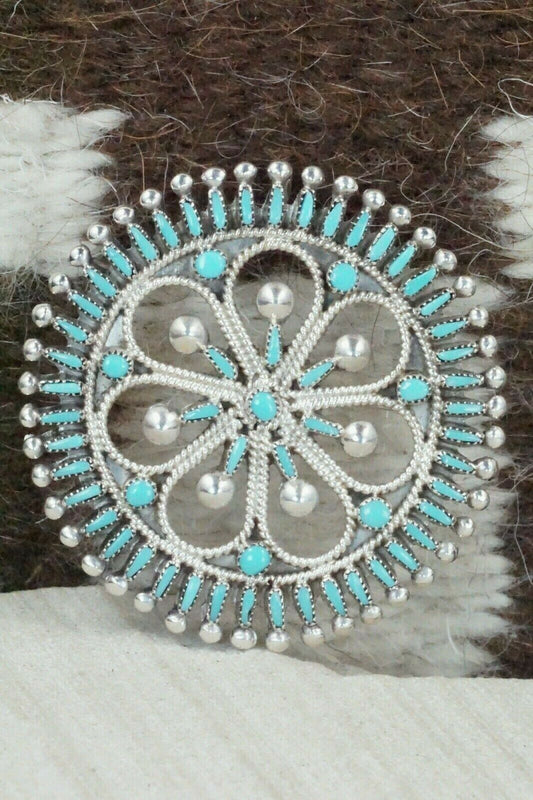 Turquoise & Sterling Silver Pendant / Pin - Vincent Johnson