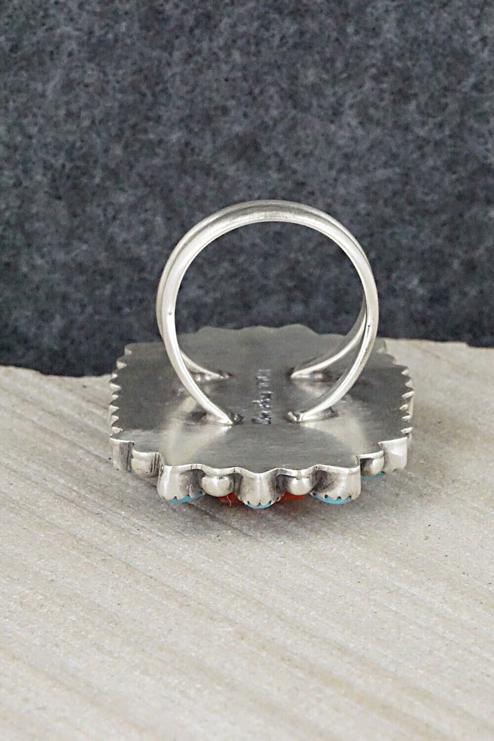 Turquoise, Spiny Oyster & Sterling Silver Ring - Tom Lewis - Size 7.25