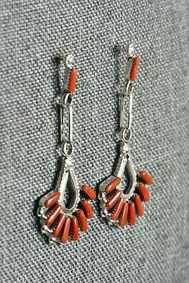 Zuni Coral & Sterling Silver Earrings - Carlene Hattie - High Lonesome Trading