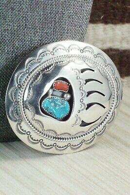 Turquoise, Coral & Sterling Silver Belt Buckle - Wilbert Muskett Sr. - High Lonesome Trading