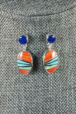 Lapis & Spiny Oyster Sterling Silver Earrings - Sheryl Martinez - Navajo - High Lonesome Trading