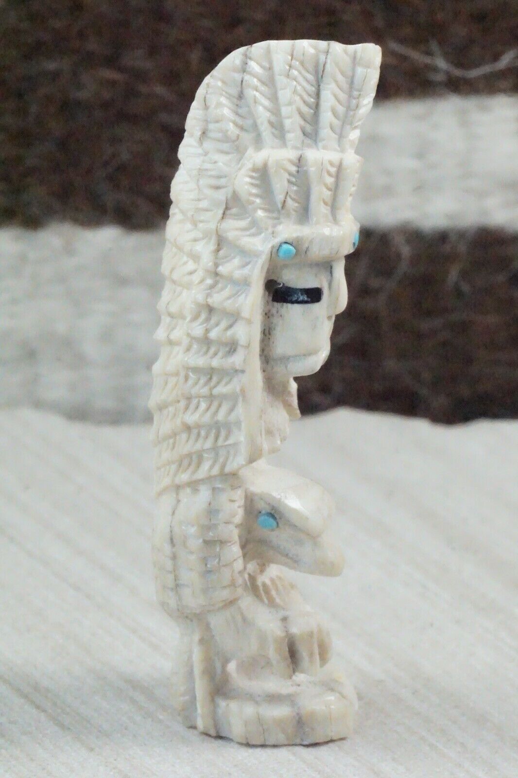 Chief & Eagle Zuni Fetish Carving - Jerrold Lahaleon
