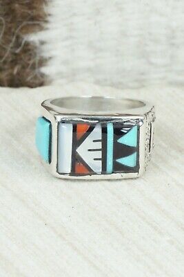 Turquoise & Sterling Silver Ring - Leslie & Gladys Lamy - Size 11