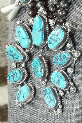 Turquoise & Sterling Silver Squash Blossom and Earrings - Vernon Johnson