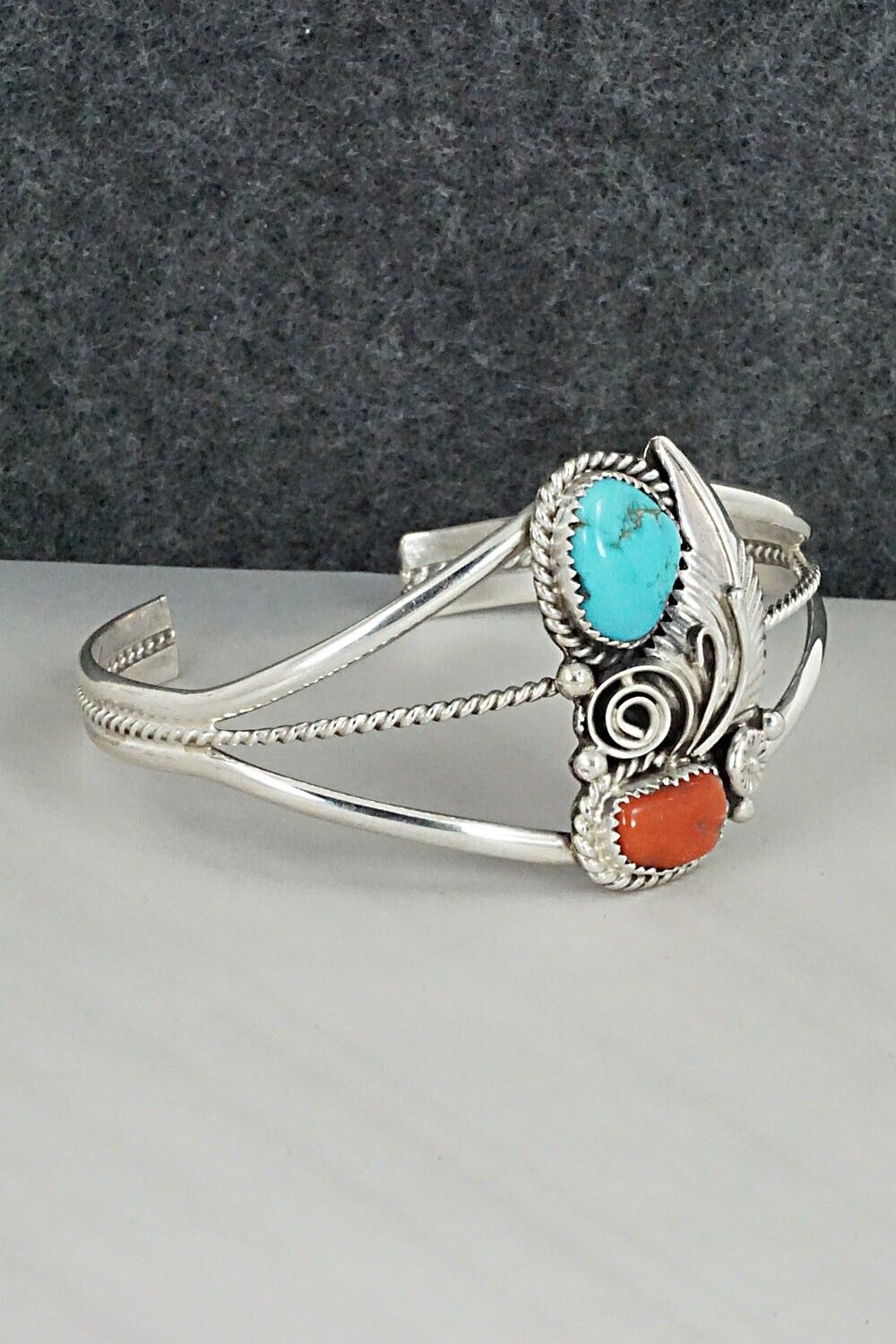 Turquoise, Coral and Sterling Silver Bracelet - Leonard Spencer