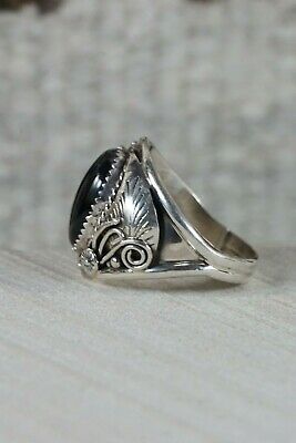 Navajo Onyx and Sterling Silver Ring - Leonard Spencer - Size 14.75 - High Lonesome Trading