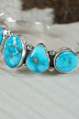 Navajo 7 Stone Turquoise and Sterling Silver Bracelet - Thomas Yazzie - High Lonesome Trading