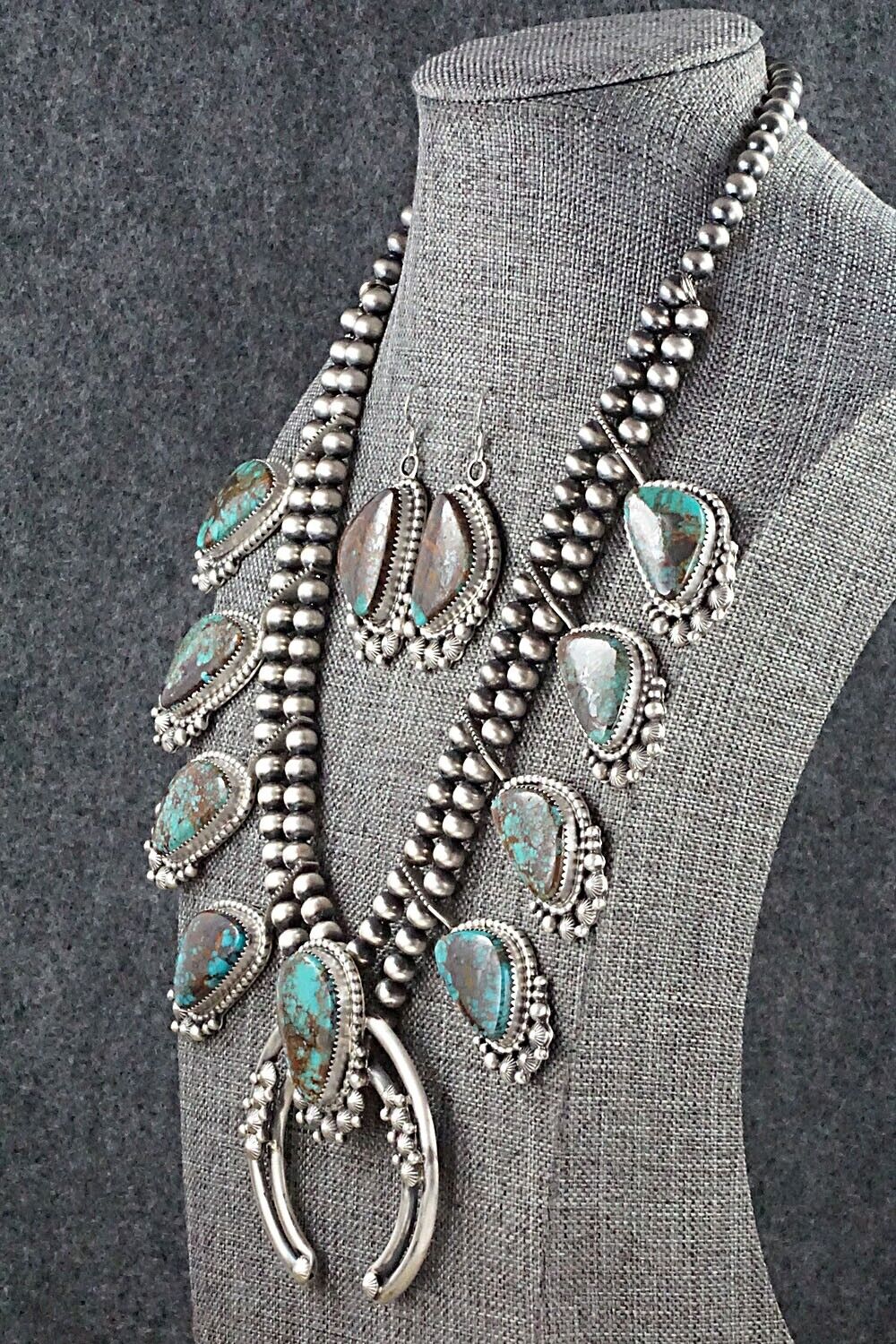 Turquoise & Sterling Silver Squash Blossom Set - Tom Lewis