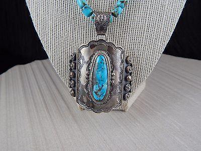 Navajo Sterling Silver & Turquoise Pendant w Necklace - Wallace Jr - High Lonesome Trading