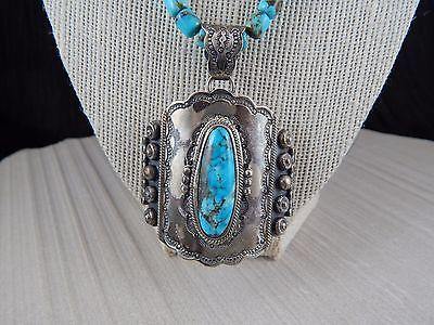Navajo Sterling Silver & Turquoise Pendant w Necklace - Wallace Jr - High Lonesome Trading
