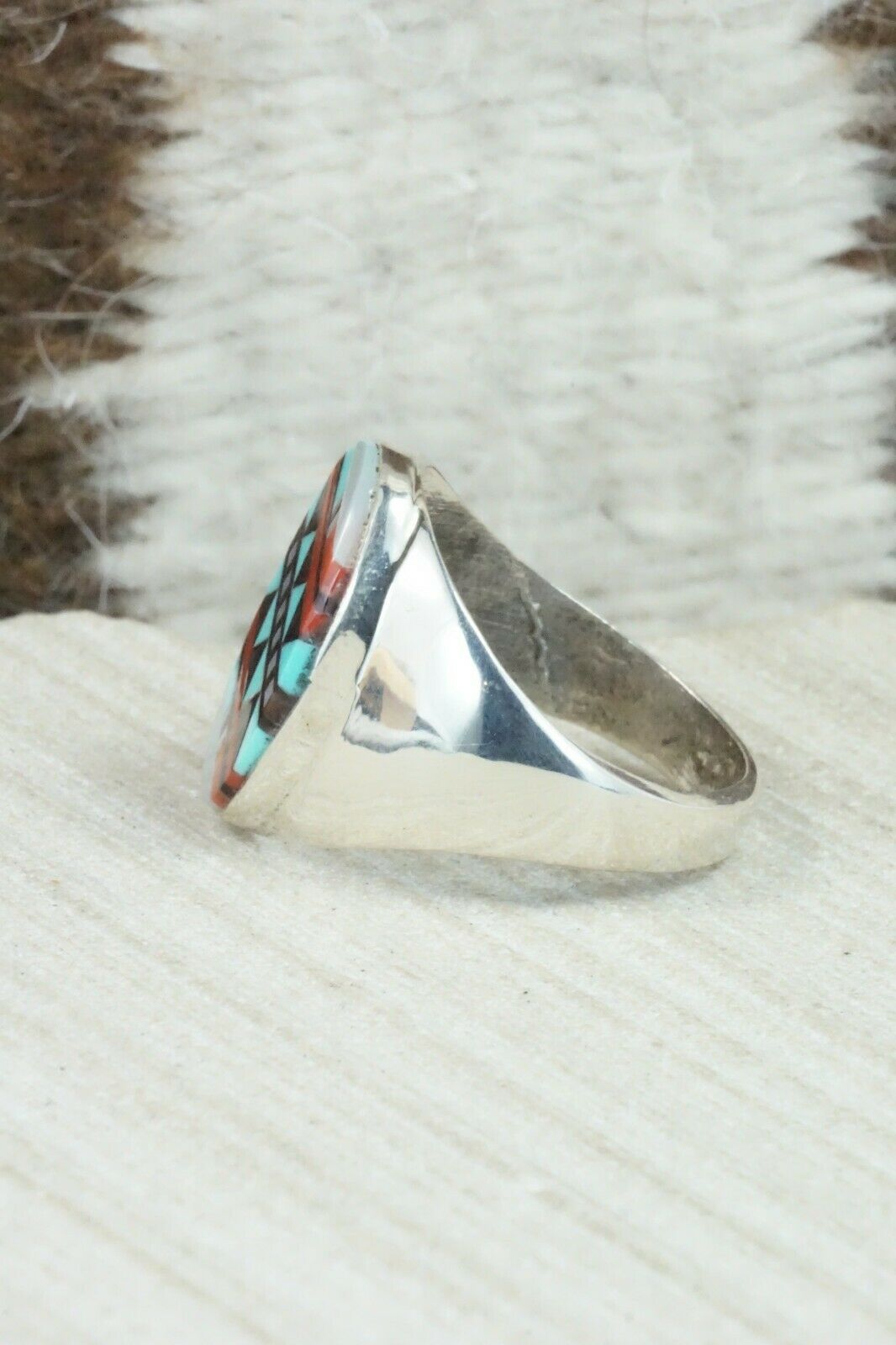 Multi Stone & Sterling Silver Ring - Herbert Kallestewa - Size 9