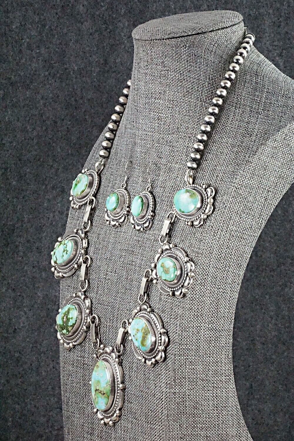 Turquoise & Sterling Silver Necklace and Earrings Set - Tom Lewis