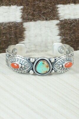 Turquoise, Coral and Sterling Silver Bracelet - Andrew Gordon