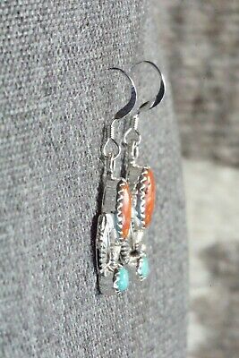 Spiny Oyster, Turquoise & Sterling Silver Earrings - Adelarae Yazzie