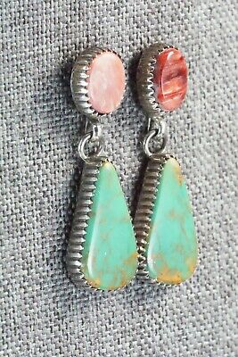 Turquoise, Spiny Oyster & Sterling Silver Earrings - Navajo