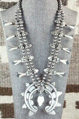 Turquoise & Sterling Silver Squash Blossom and Earrings - Vernon Johnson