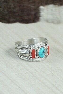 Turquoise, Coral and Sterling Silver Ring - Harrison & Betty Begay - 13