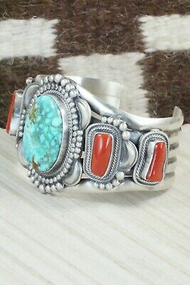 Turquoise, Coral and Sterling Silver Bracelet - Tom Lewis